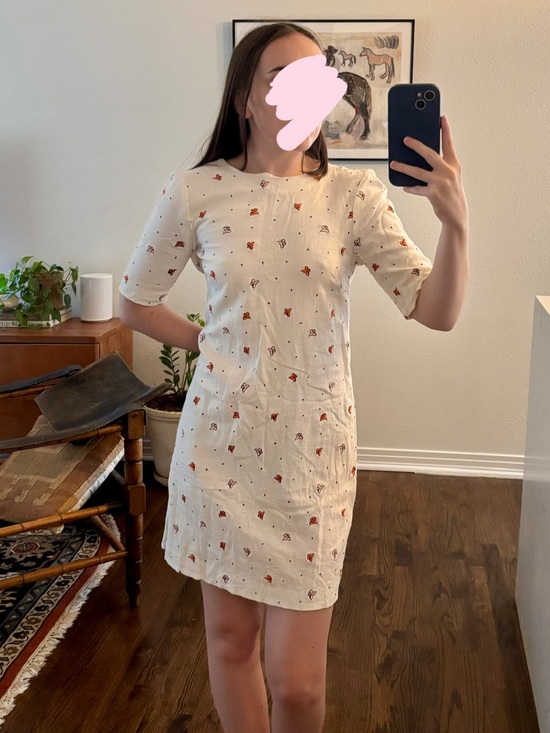 & Other Stories Dresses & Skirts - & Other Stories Cream Linen Blend Mini Dress with Pink/Orange/Black Accents